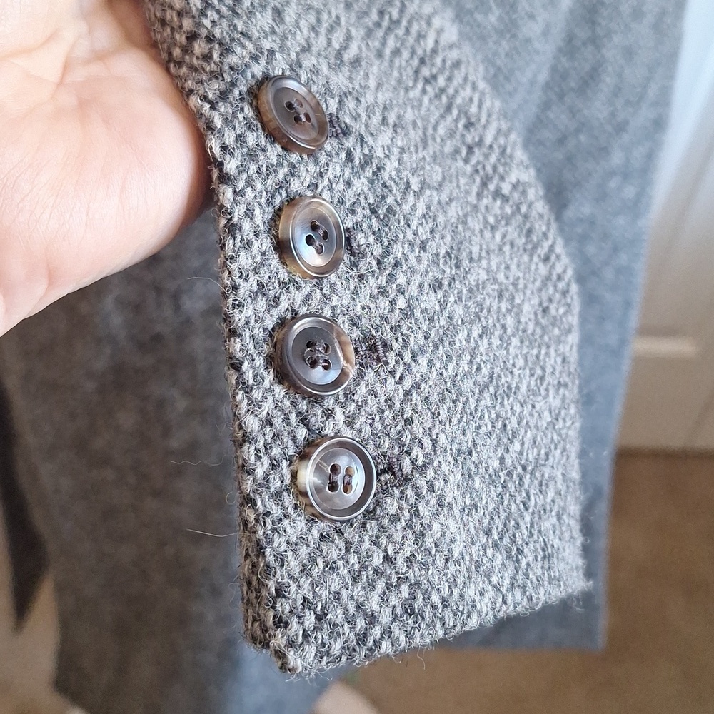 Vintage Harris Tweed Longline Trench Coat Gray Herringbone Handwoven Wool Size M - Picture 6 of 13